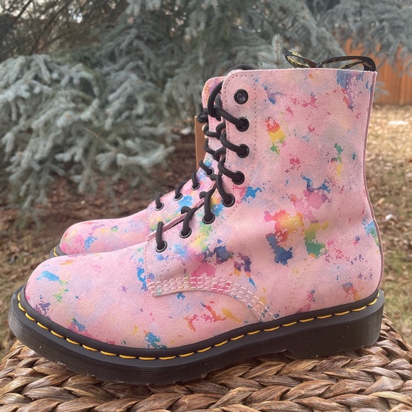 NEW Dr. Martens 1460 Pascal Suede Leather Lace Up Pink Confetti Boots - Picture 9 of 9